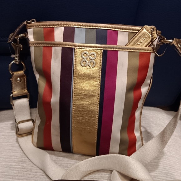 Y2K Coach Multicolor Striped Crossbody Bag with Gold Accents - Picture 2 of 4
